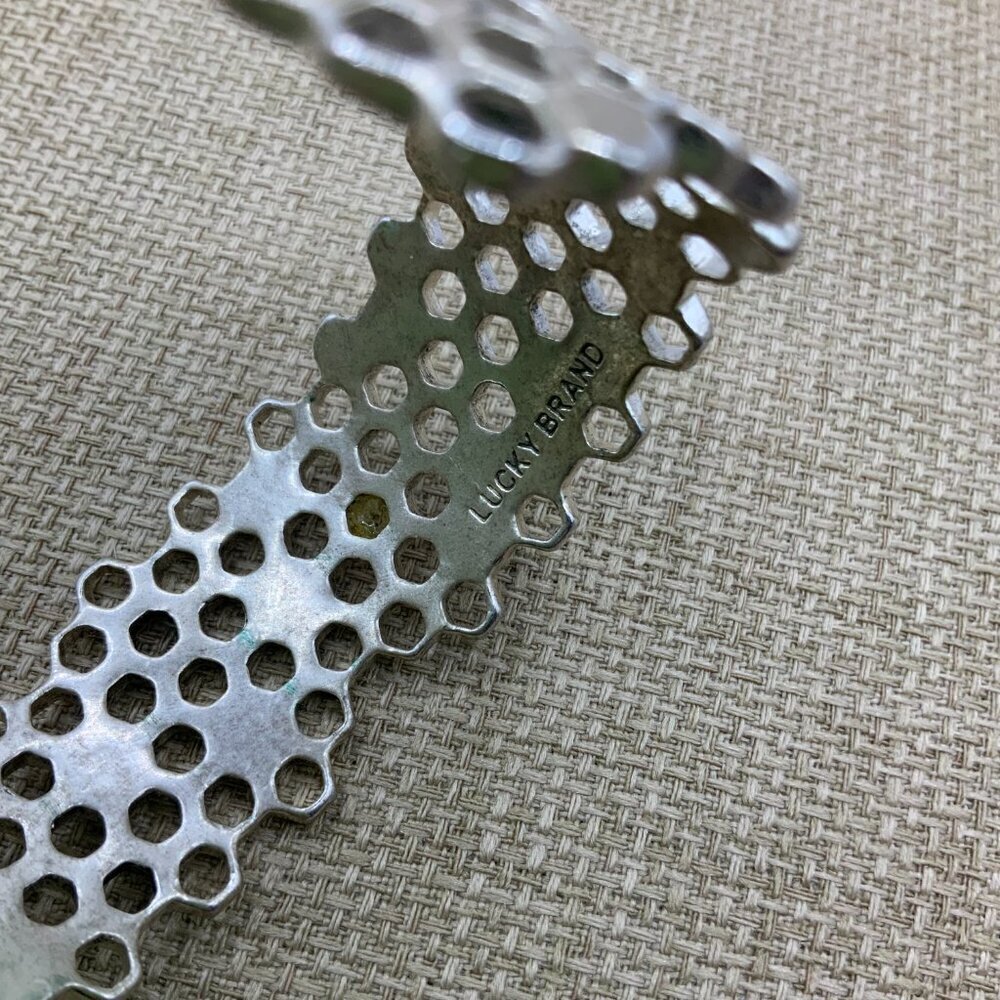 Lucky Brand Silver Tone Distressed Honeycomb Pattern Cuff Bracelet - Picture 3 of 6